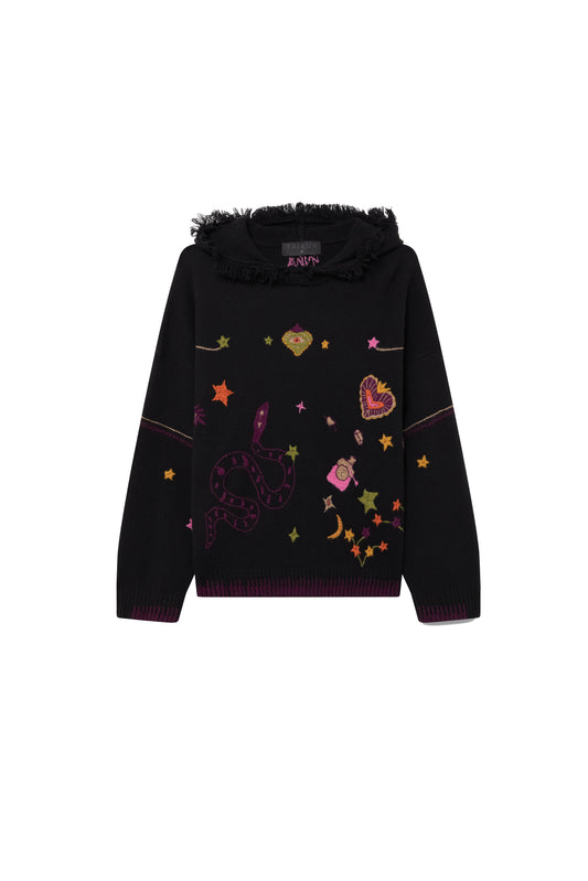 Kaia Hand-embroidered hoodie cashmere sweater